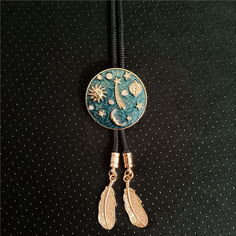 Cravatta Bolo vintage con sole, luna, universo e strass