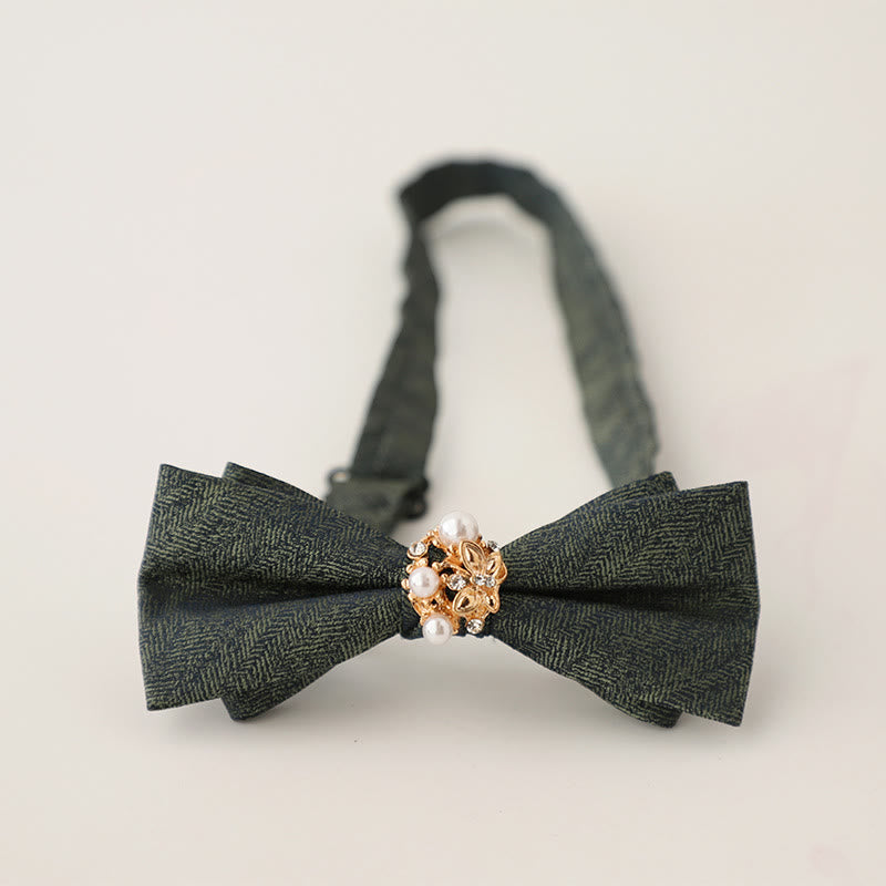 Papillon con cinturino regolabile a doppio strato in jacquard di perle