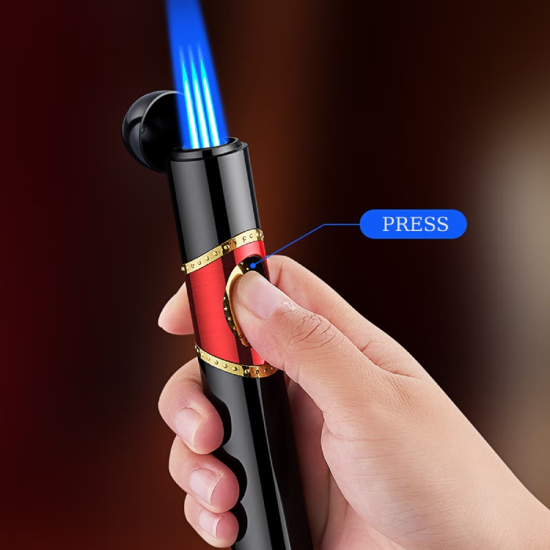 Accendino 3 in 1 a triplo bruciatore con perforatore per sigari e fa per sigari integrati