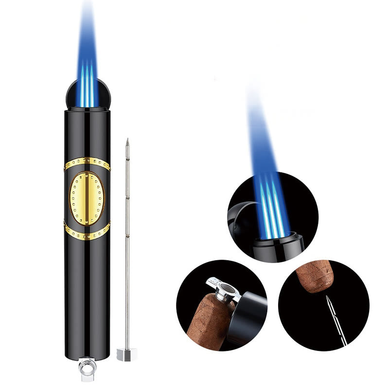 Accendino 3 in 1 a triplo bruciatore con perforatore per sigari e fa per sigari integrati