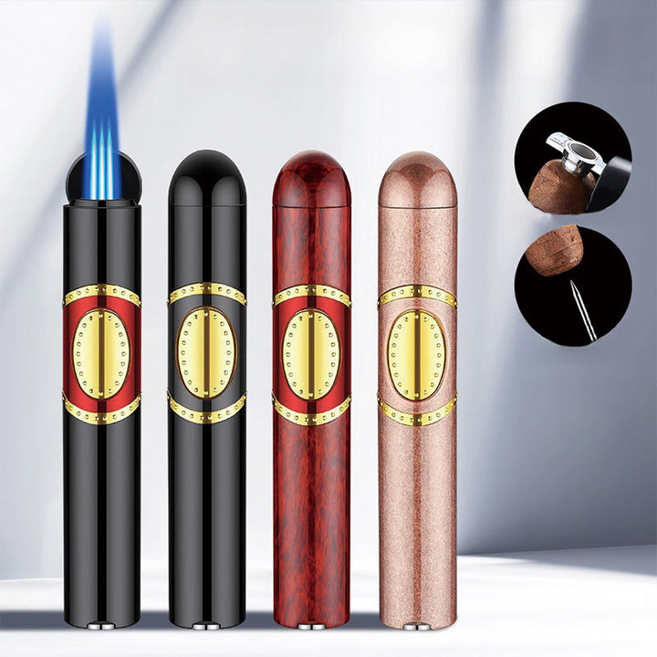 Accendino 3 in 1 a triplo bruciatore con perforatore per sigari e fa per sigari integrati