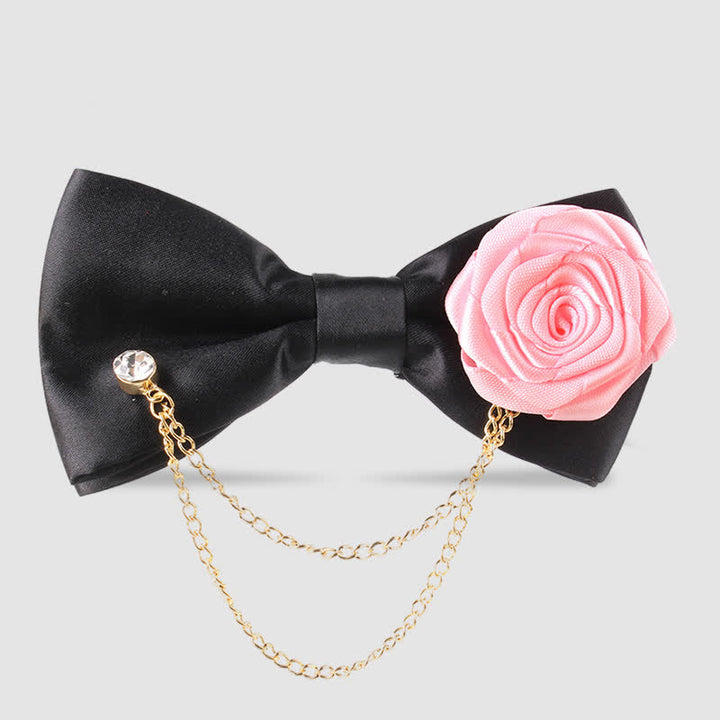 Papillon elegante da uomo con decorazione a catena dorata e rosa