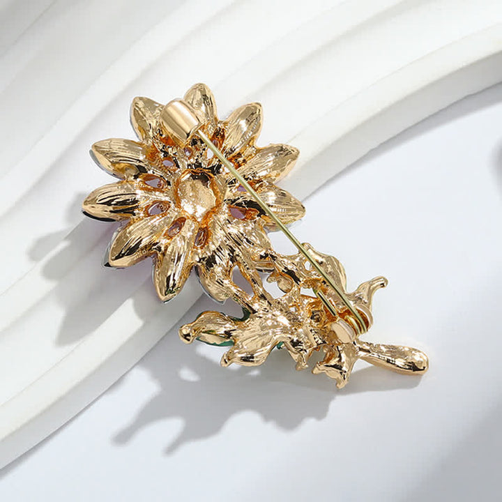 Spilla da donna con strass di cristallo e girasole viola