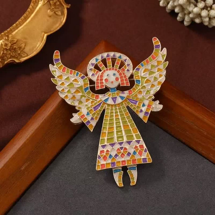 Spilla da donna a forma di angelo in smalto colorato e grazioso