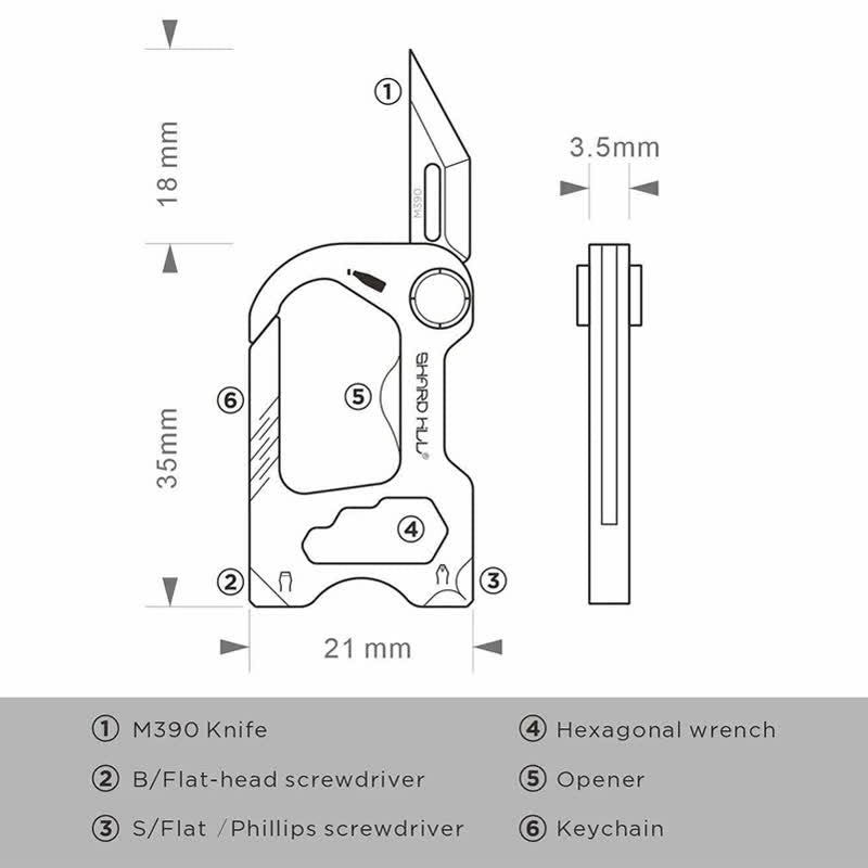 Portachiavi mini coltello pieghevole multifunzionale 6 in 1