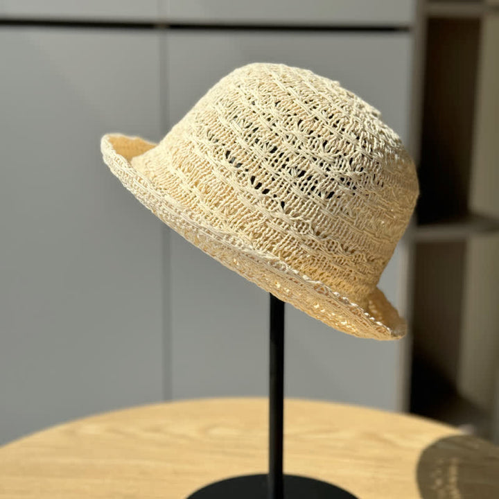 Cappello da pescatore in paglia traspirante con bordo arrotolato unisex