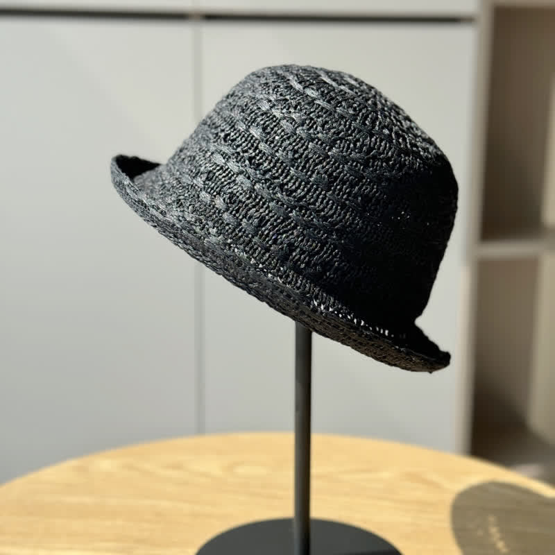 Cappello da pescatore in paglia traspirante con bordo arrotolato unisex