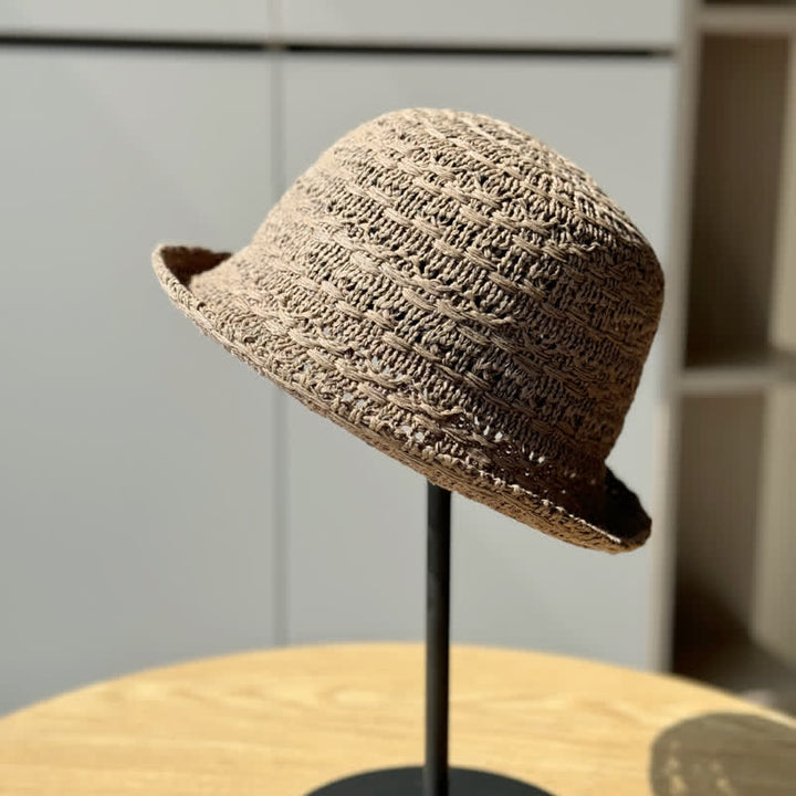 Cappello da pescatore in paglia traspirante con bordo arrotolato unisex