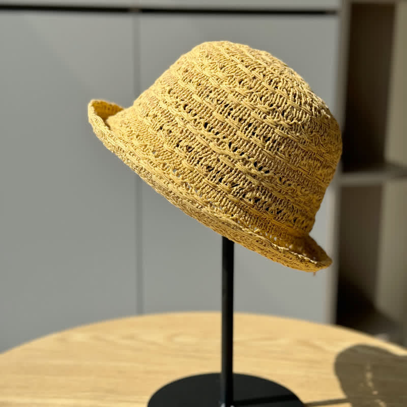 Cappello da pescatore in paglia traspirante con bordo arrotolato unisex