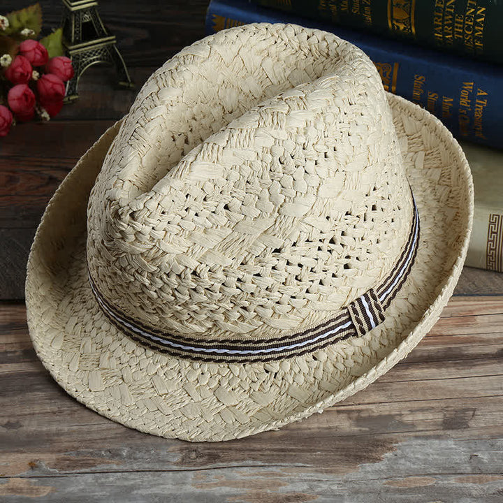 Cappello unisex Boho Beach lavorato a mano in paglia estivo Fedora