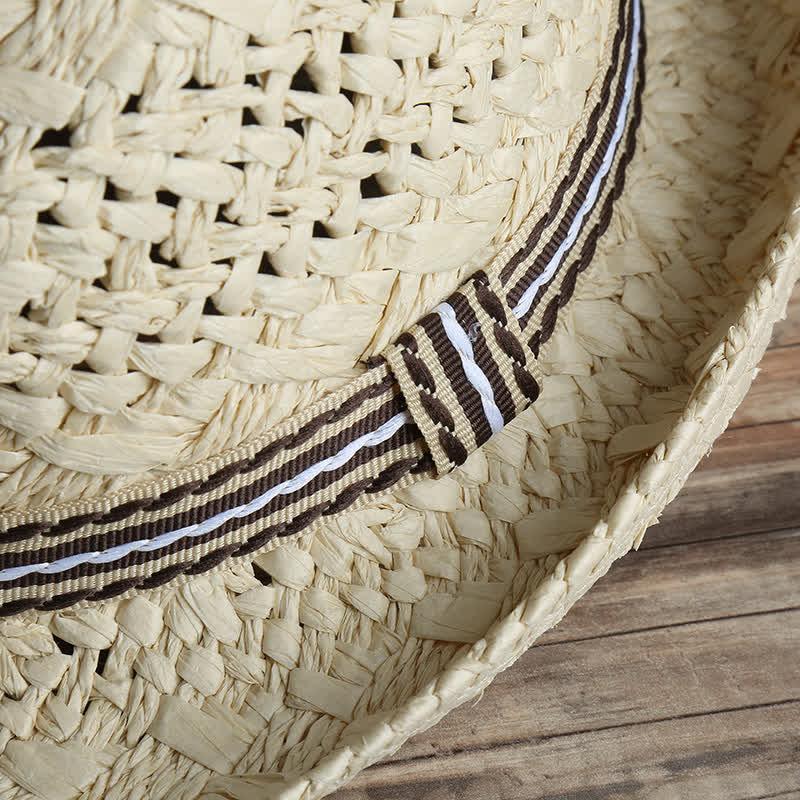 Cappello unisex Boho Beach lavorato a mano in paglia estivo Fedora