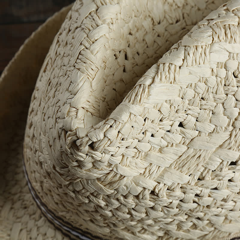 Cappello unisex Boho Beach lavorato a mano in paglia estivo Fedora
