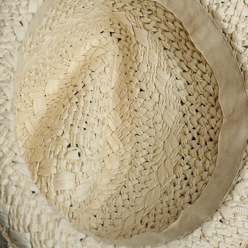 Cappello unisex Boho Beach lavorato a mano in paglia estivo Fedora