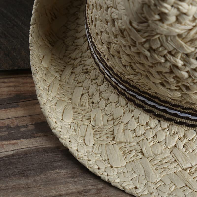 Cappello unisex Boho Beach lavorato a mano in paglia estivo Fedora