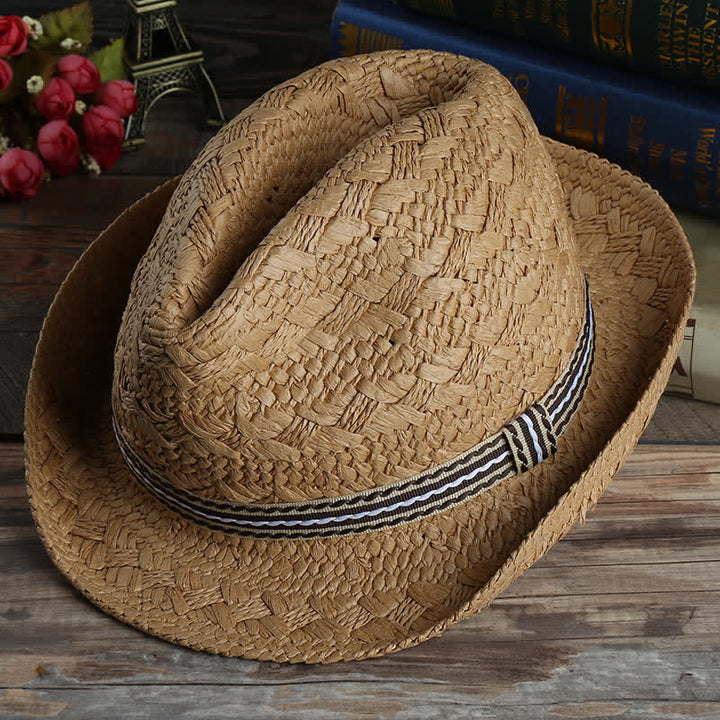 Cappello unisex Boho Beach lavorato a mano in paglia estivo Fedora