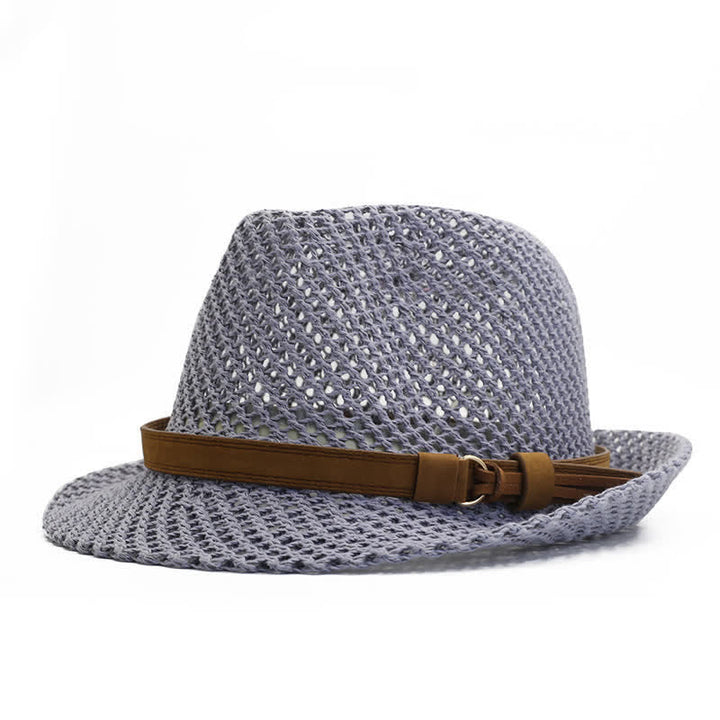 Cappello da uomo in paglia Fedora intrecciata a mano con fascia traforata
