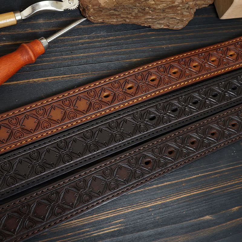 Cintura in pelle cucita con fibbia in ottone massiccio