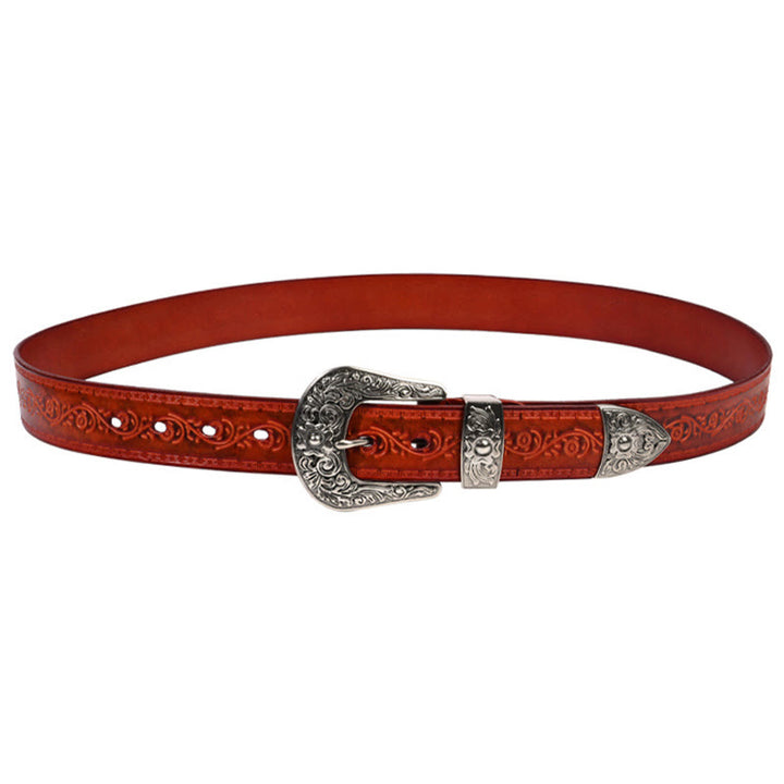 Cintura in pelle goffrata con fibbia in argento