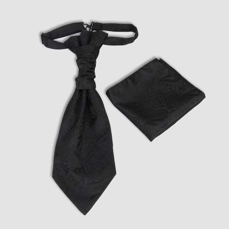 2 pezzi cravatta con nodo a rughe Paisley pre-annodato da uomo e fazzoletto da taschino