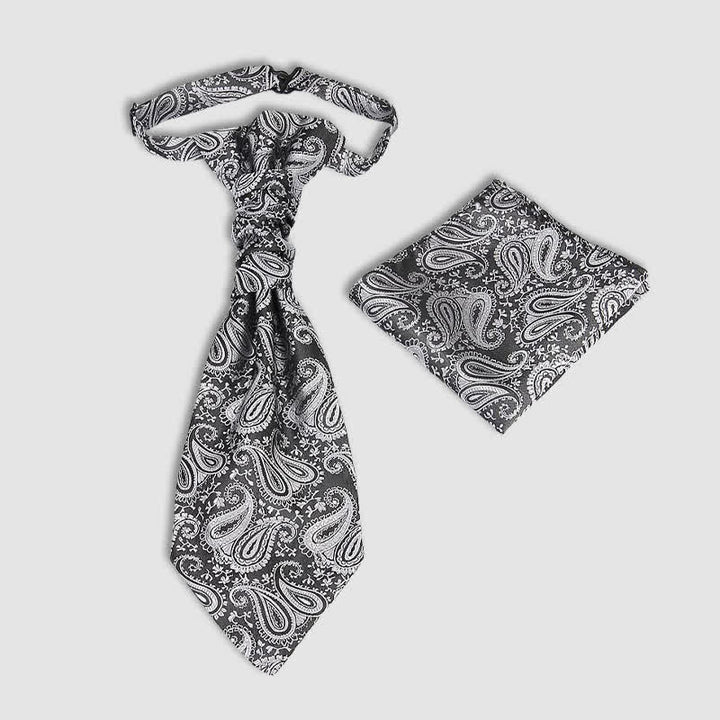 2 pezzi cravatta con nodo a rughe Paisley pre-annodato da uomo e fazzoletto da taschino