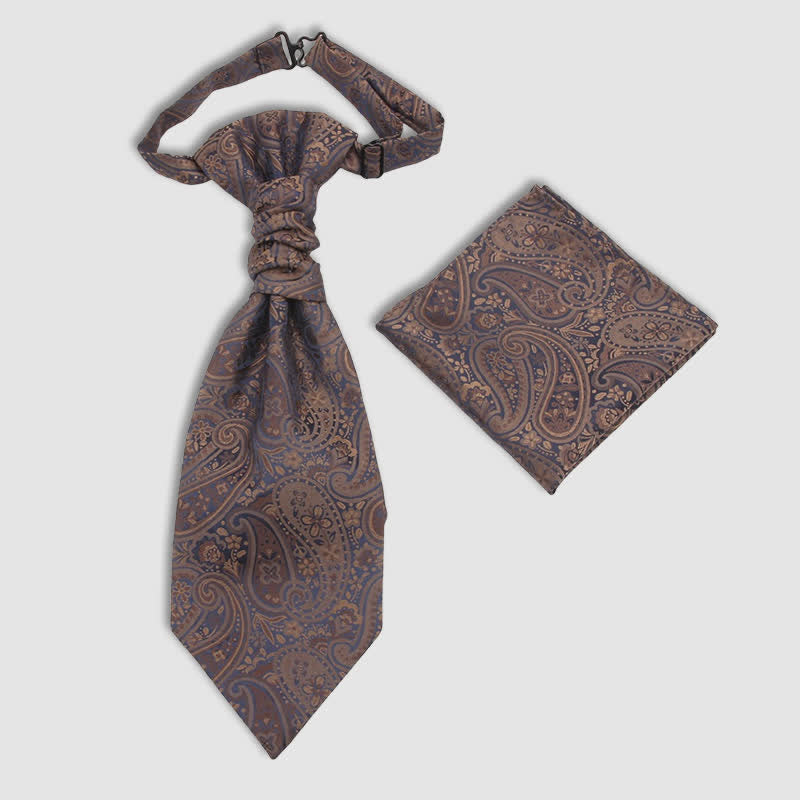 2 pezzi cravatta con nodo a rughe Paisley pre-annodato da uomo e fazzoletto da taschino