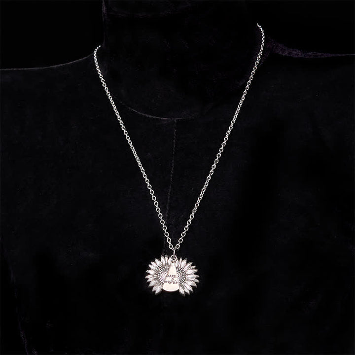 Set di collane con fibbia per cintura e coltello nascosto a tema girasole fai da te in oro e argento