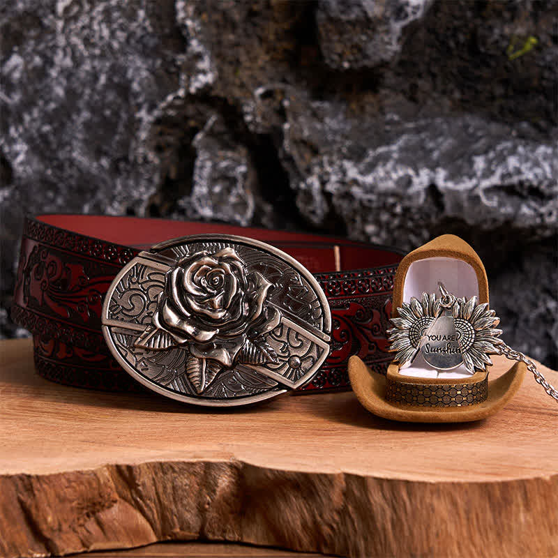 Set di collana con girasole e fibbia per cintura con coltello nascosto in argento fai da te e rosa
