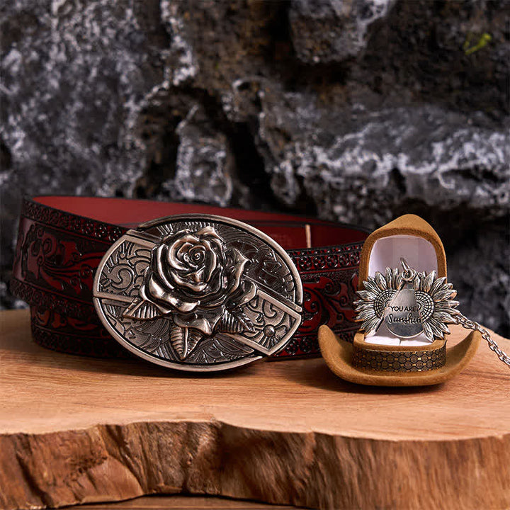 Set di collana con girasole e fibbia per cintura con coltello nascosto in argento fai da te e rosa