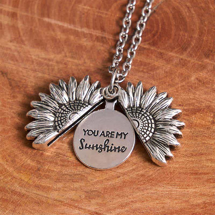 Set di collana con fibbia per cintura e coltello nascosto a tema girasole fai da te in argento