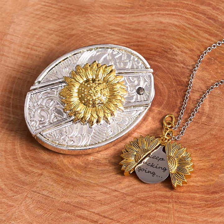Set di collane con fibbia per cintura e coltello nascosto a tema girasole fai da te in oro e argento