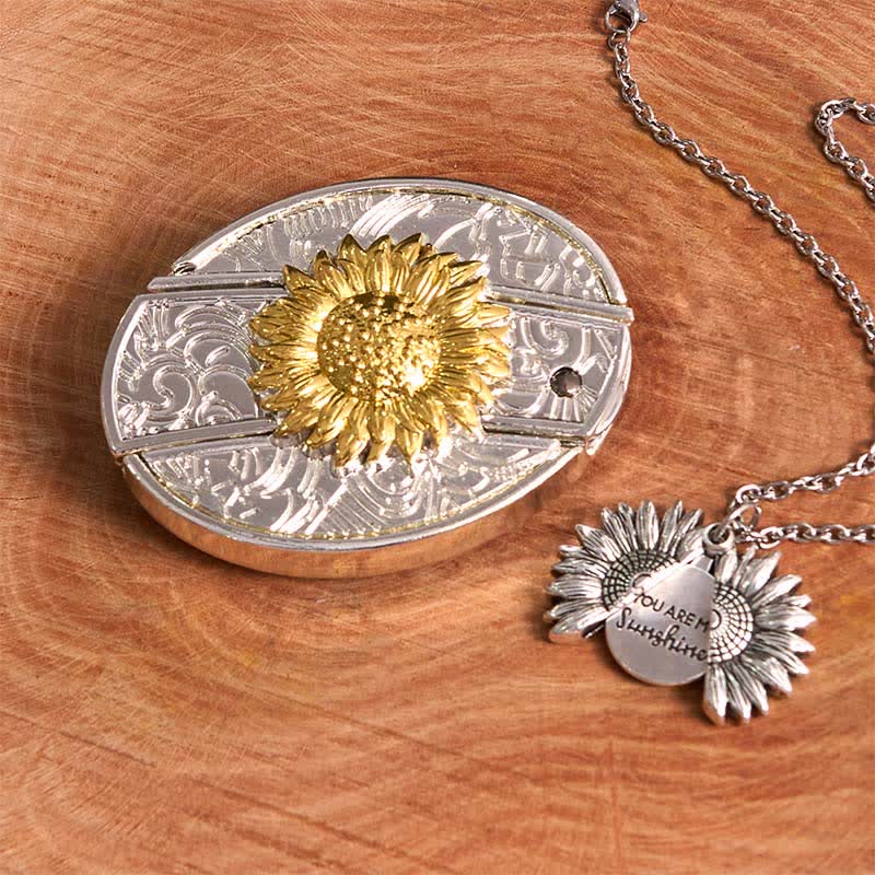 Set di collane con fibbia per cintura e coltello nascosto a tema girasole fai da te in oro e argento