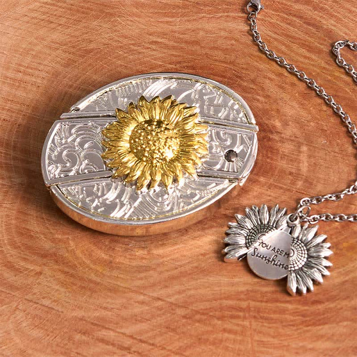 Set di collane con fibbia per cintura e coltello nascosto a tema girasole fai da te in oro e argento