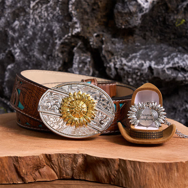 Set di collane con fibbia per cintura e coltello nascosto a tema girasole fai da te in oro e argento