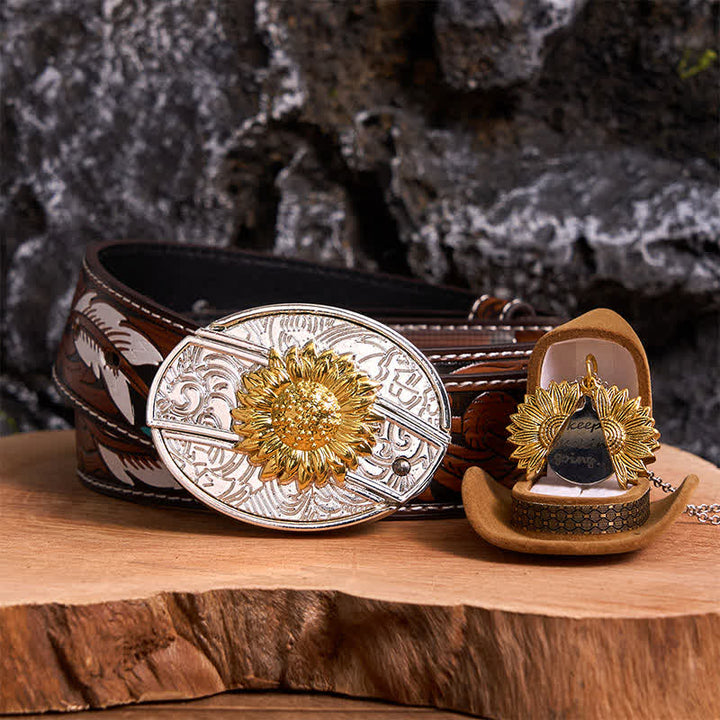 Set di collane con fibbia per cintura e coltello nascosto a tema girasole fai da te in oro e argento