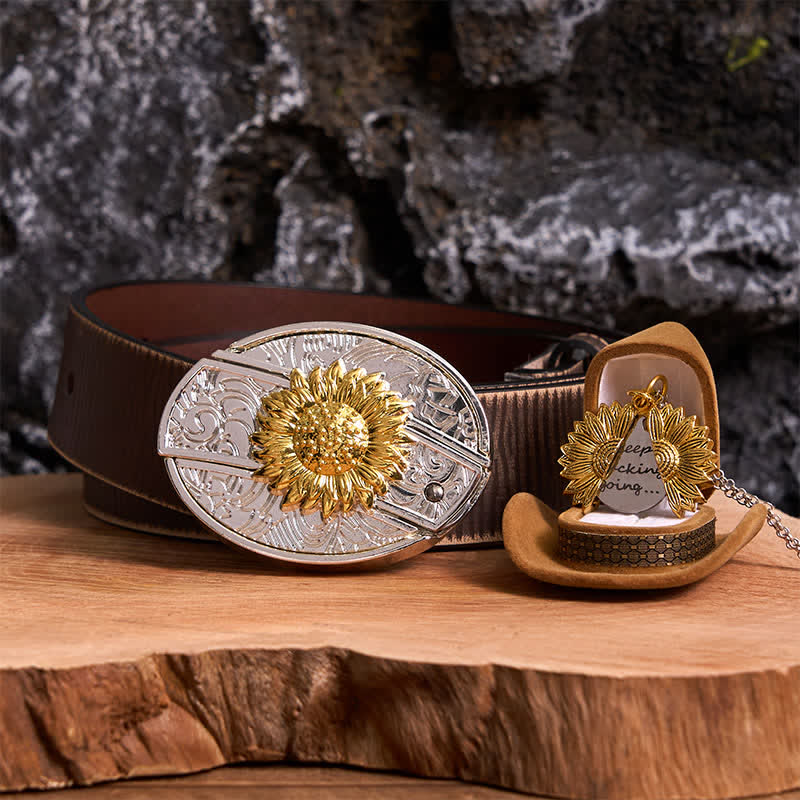 Set di collane con fibbia per cintura e coltello nascosto a tema girasole fai da te in oro e argento