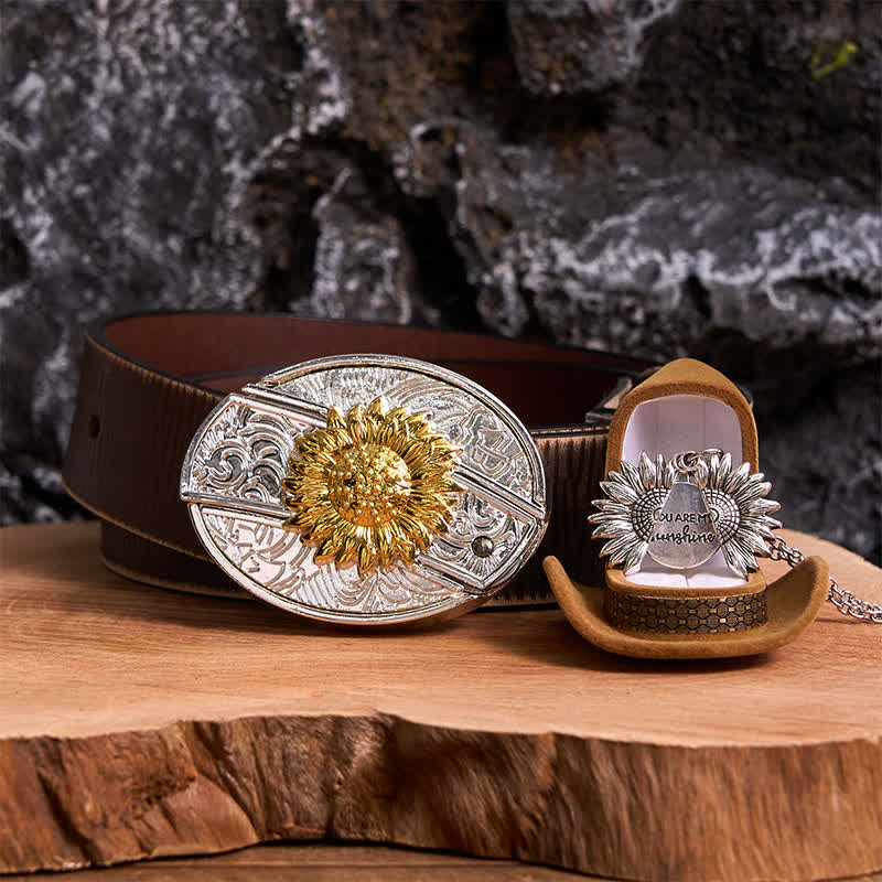 Set di collane con fibbia per cintura e coltello nascosto a tema girasole fai da te in oro e argento