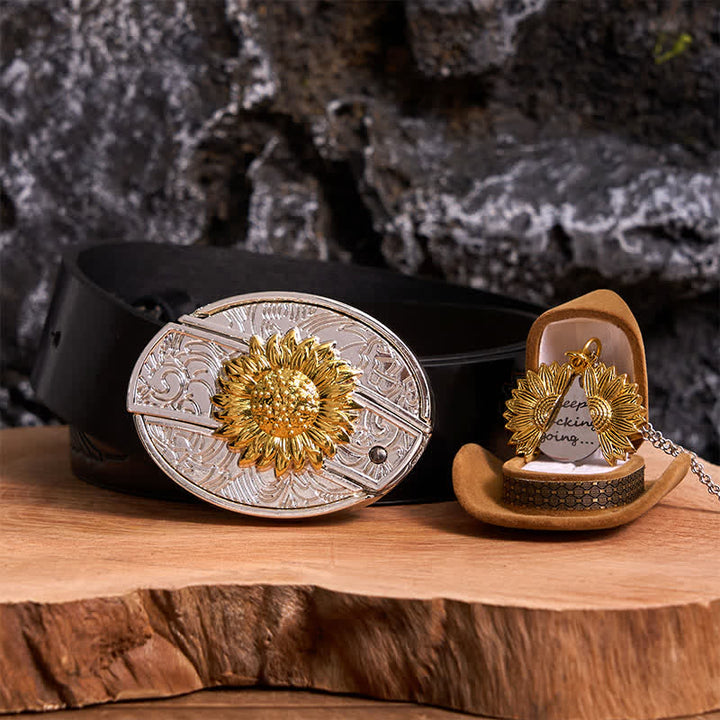 Set di collane con fibbia per cintura e coltello nascosto a tema girasole fai da te in oro e argento