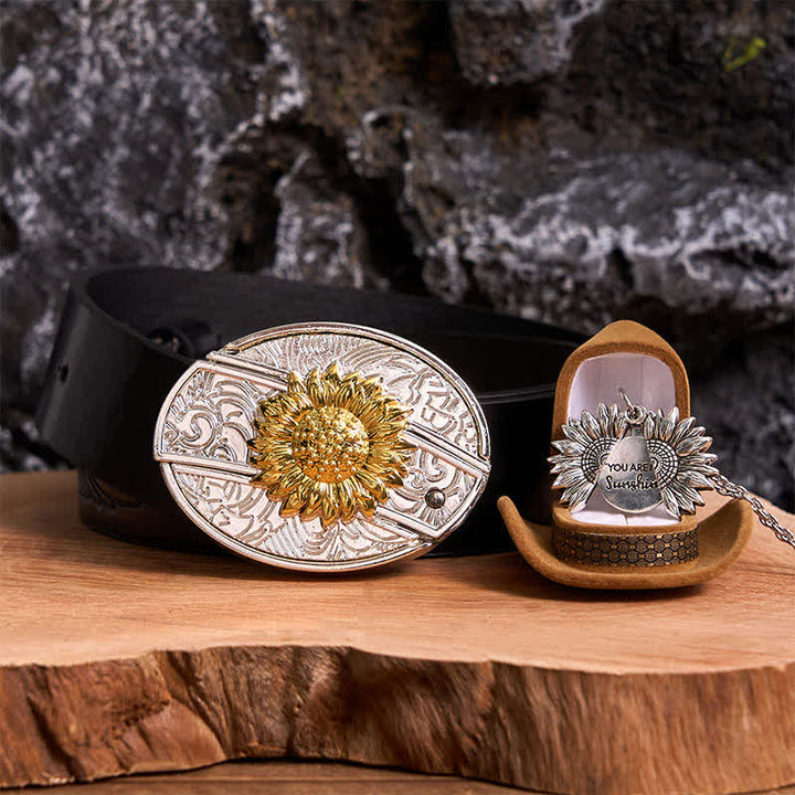 Set di collane con fibbia per cintura e coltello nascosto a tema girasole fai da te in oro e argento