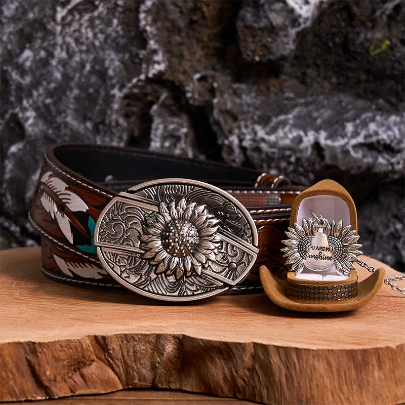 Set di collana con fibbia per cintura e coltello nascosto a tema girasole fai da te in argento