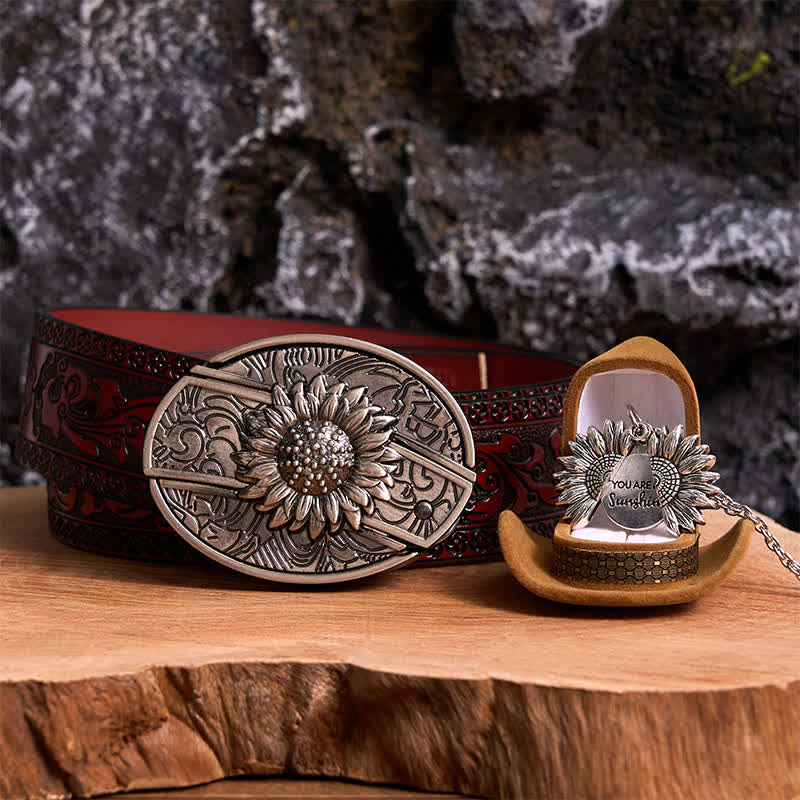 Set di collana con fibbia per cintura e coltello nascosto a tema girasole fai da te in argento