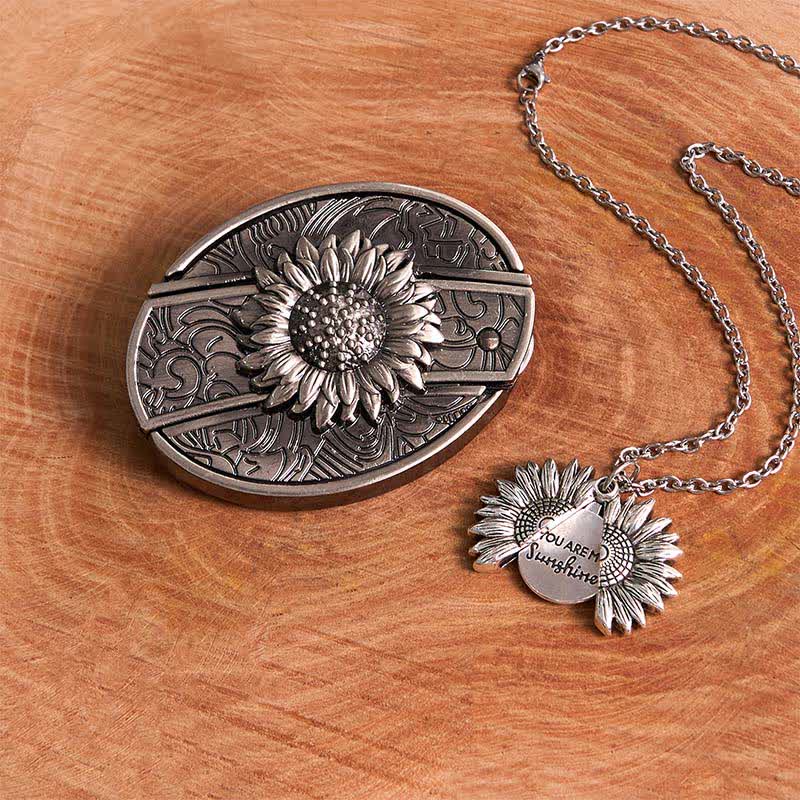 Set di collana con fibbia per cintura e coltello nascosto a tema girasole fai da te in argento