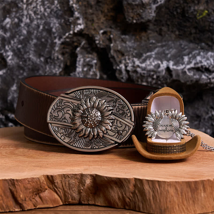 Set di collana con fibbia per cintura e coltello nascosto a tema girasole fai da te in argento