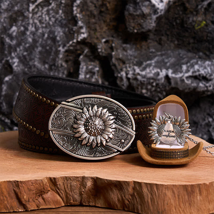 Set di collana con fibbia per cintura e coltello nascosto a tema girasole fai da te in argento