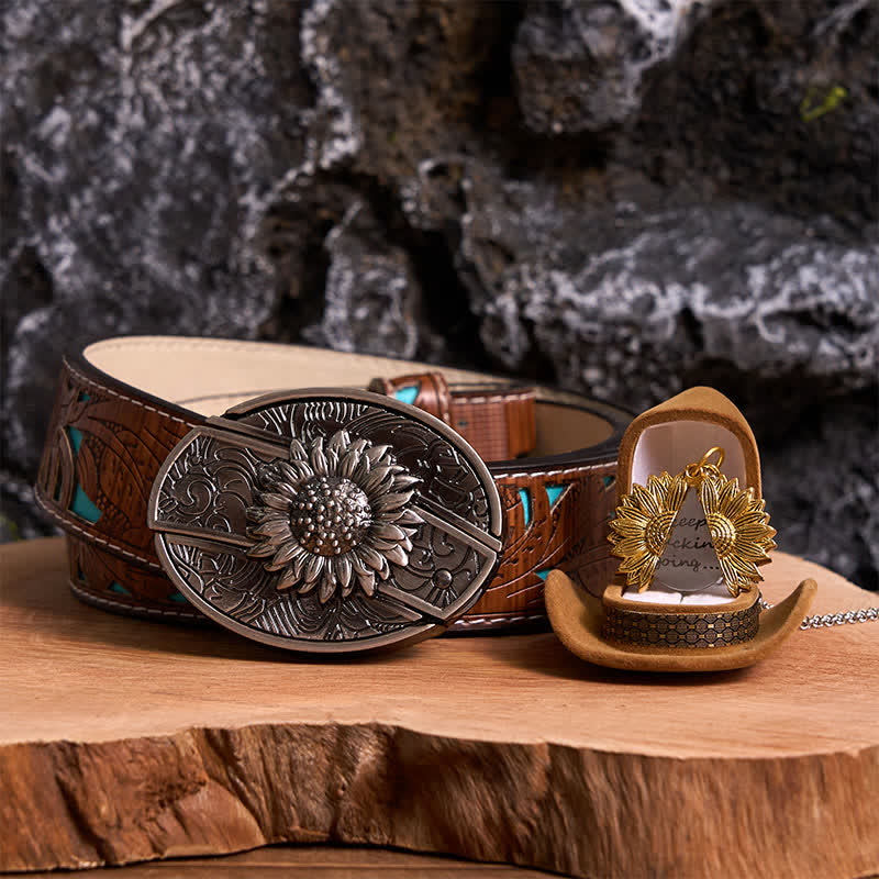 Set di collana con fibbia per cintura e coltello nascosto a tema girasole fai da te in argento