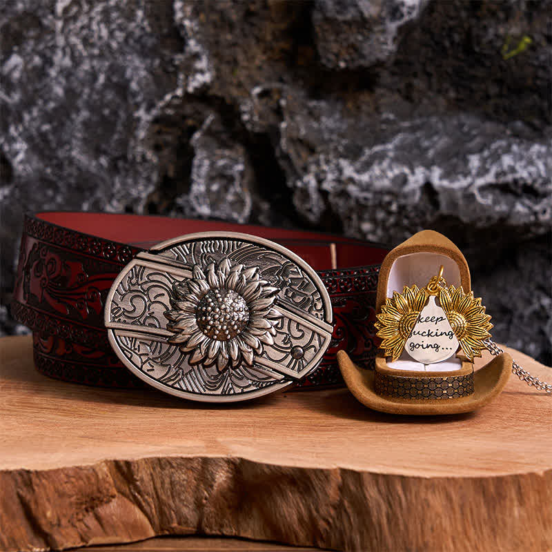 Set di collana con fibbia per cintura e coltello nascosto a tema girasole fai da te in argento