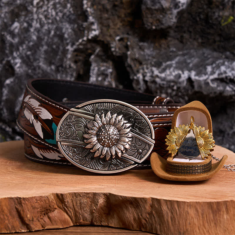 Set di collana con fibbia per cintura e coltello nascosto a tema girasole fai da te in argento