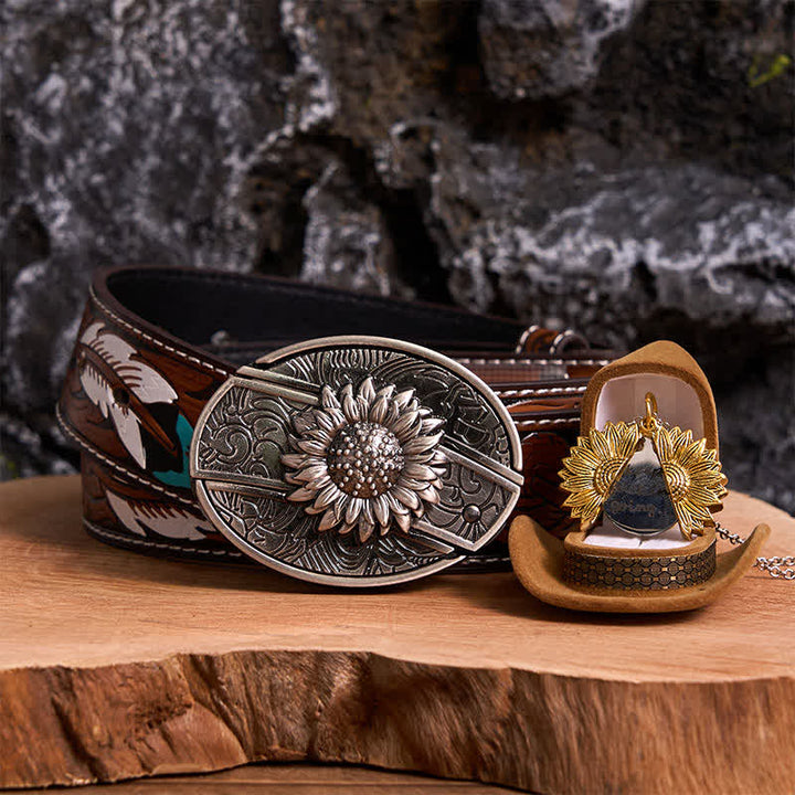 Set di collana con fibbia per cintura e coltello nascosto a tema girasole fai da te in argento