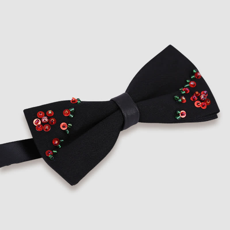 Papillon nero con ricamo di perline a forma di fiore