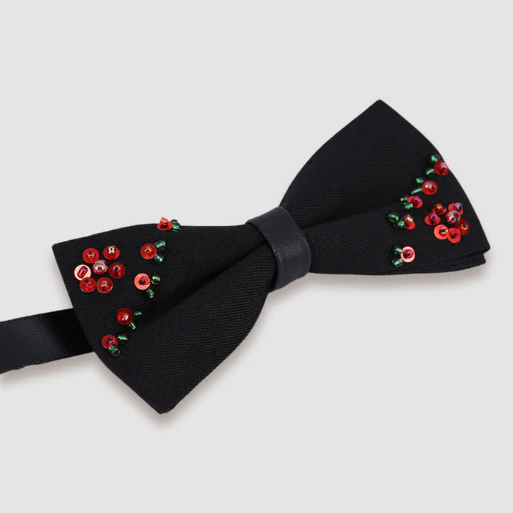 Papillon nero con ricamo di perline a forma di fiore