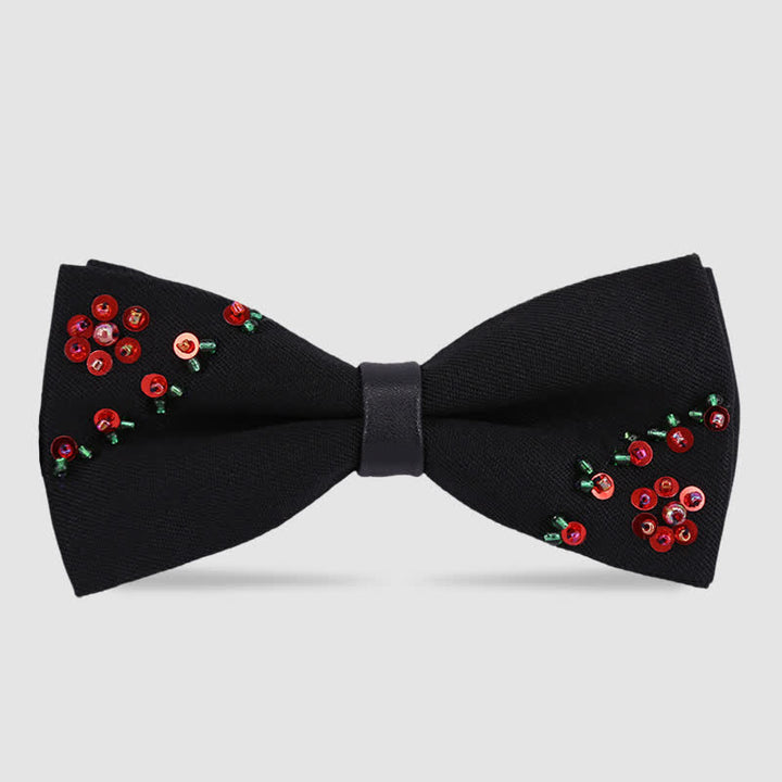 Papillon nero con ricamo di perline a forma di fiore